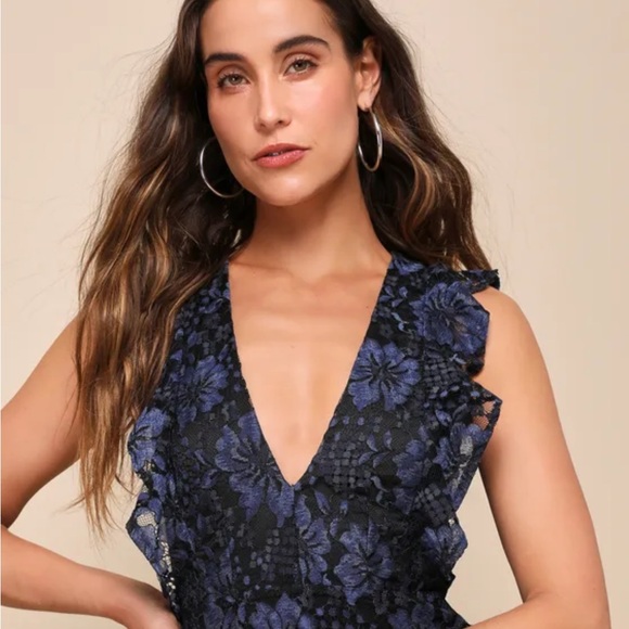 Lulu's Navy Blue Lace Ruffled Tiered Sleeveless Maxi Dress - Picture 4 of 8